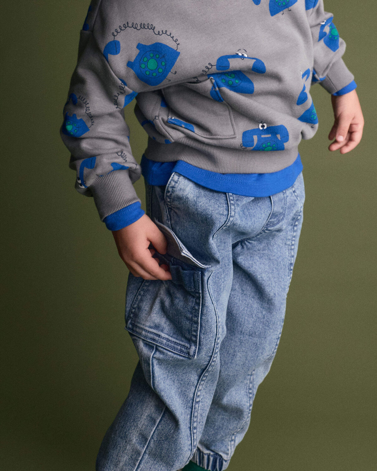 Toddler Denim Cargo Joggers in Avenue Wash - Blue - Image 4