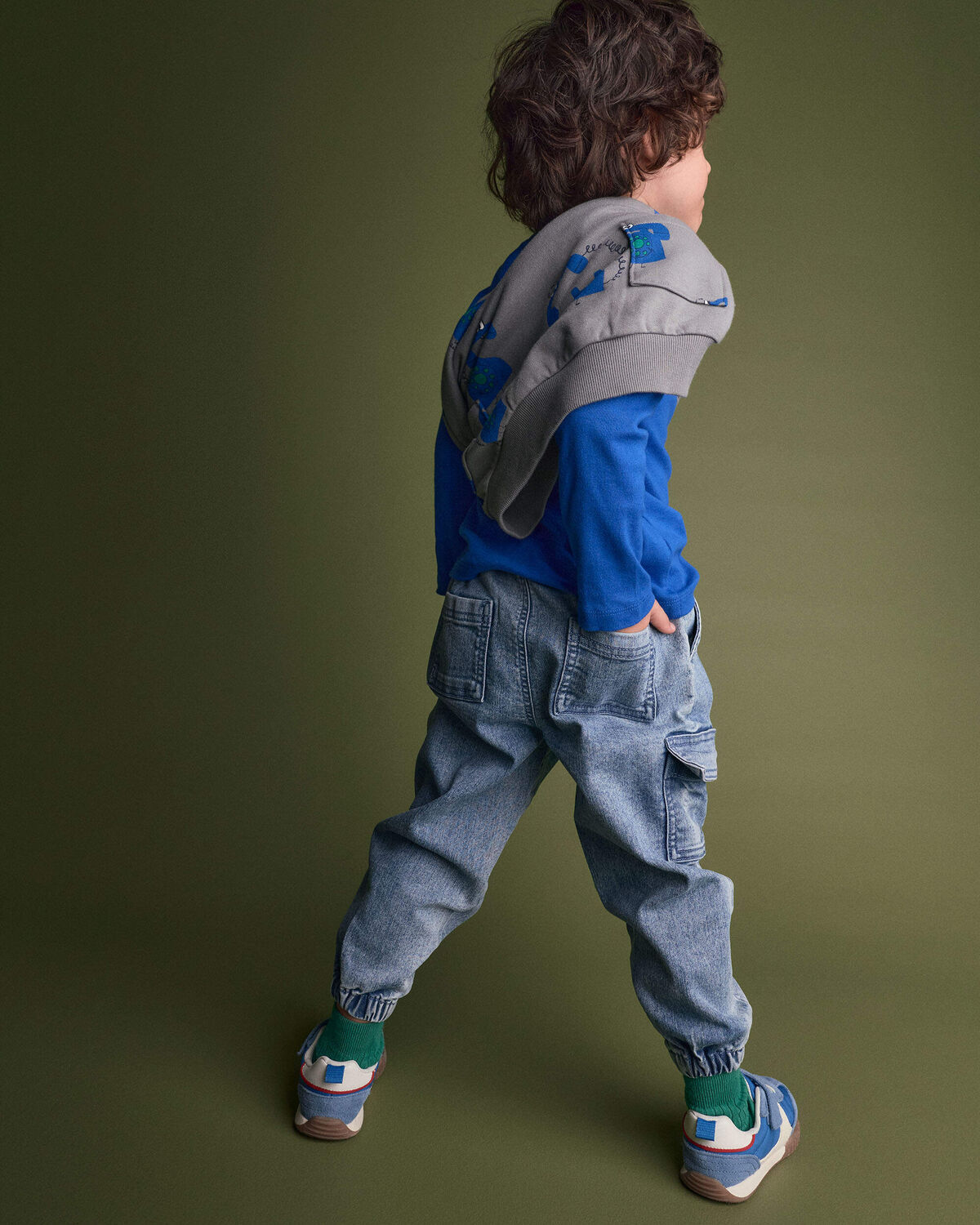 Toddler Denim Cargo Joggers in Avenue Wash - Blue - Image 5