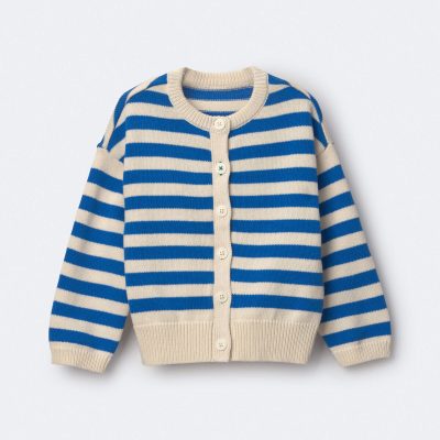 Toddler Girl Button-Down Cardigan in Stripes - Royal Blue/Cream