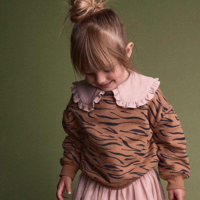 Toddler Balloon-Sleeve Pullover Sweatshirt in Tiger Print - Brown
