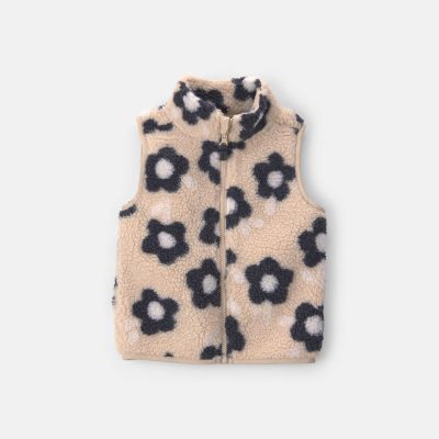 Toddler Girl Floral Teddy Fleece Vest - Brown/Black