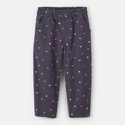 Toddler Girl Heart Twill Pull-On Pants - Black
