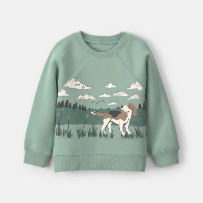 Toddler Boy Dog Fleece Pullover Sweatshirt - Green