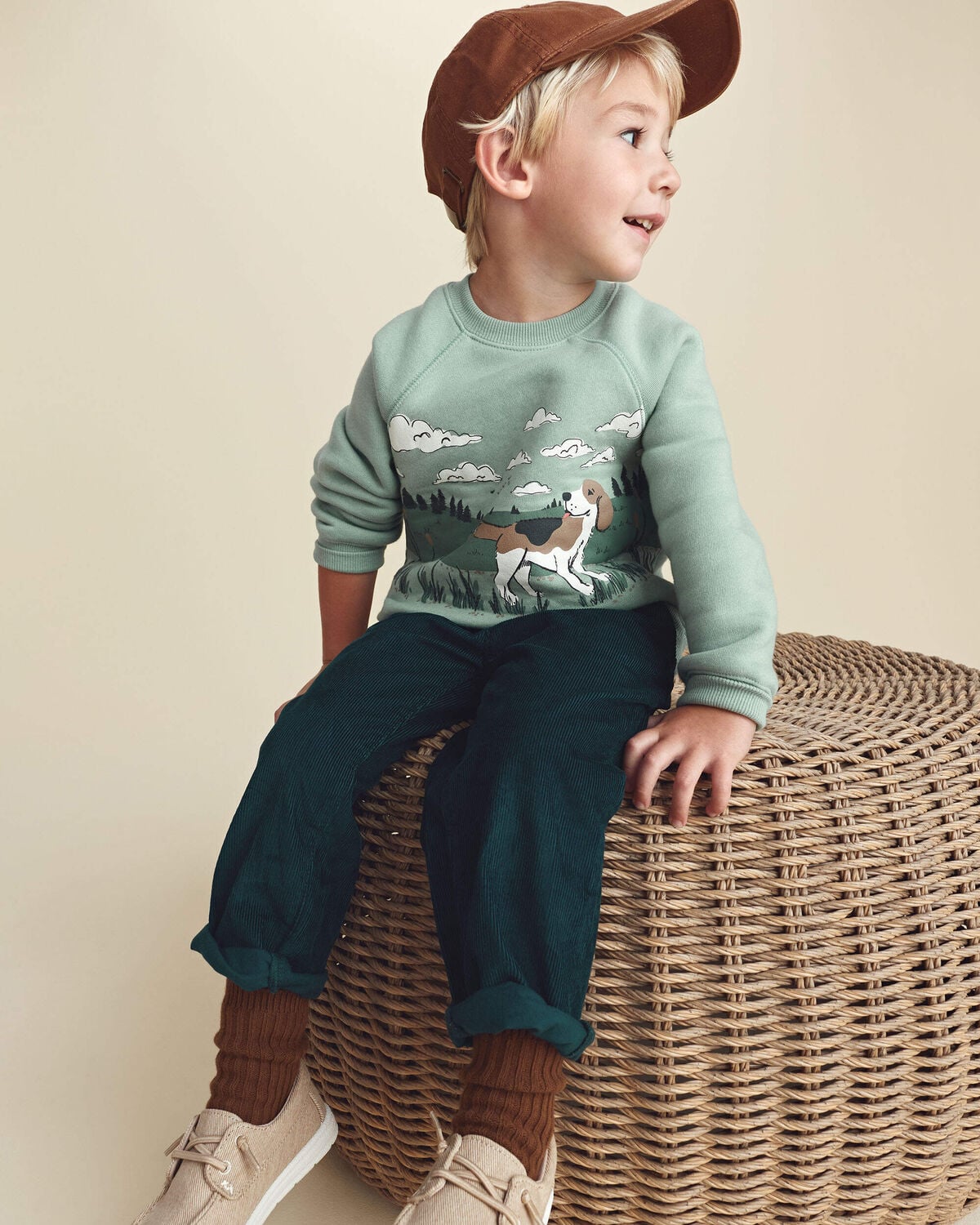 Toddler Boy Dog Fleece Pullover Sweatshirt - Green - Image 2
