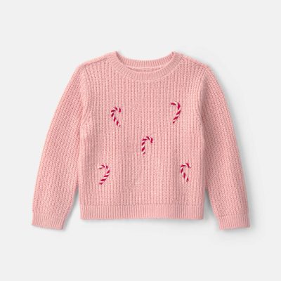 Toddler Girl Candy Cane Sweater - Pink