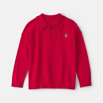 Toddler Boy Gingerbread Polo Sweater - Red