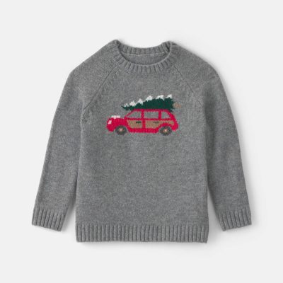 Toddler Boy Christmas Car Sweater - Grey