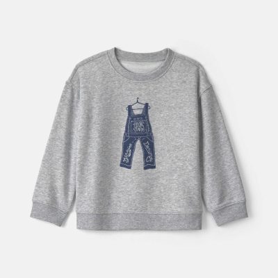 Toddler Boy Overall French Terry Sweater - Grey