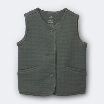 Toddler Girl Quilted Vest - Olive