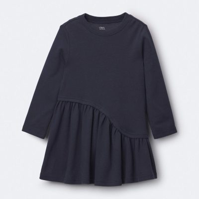 Toddler Girl Ribbed Long-Sleeve Asymmetrical Dress - Navy
