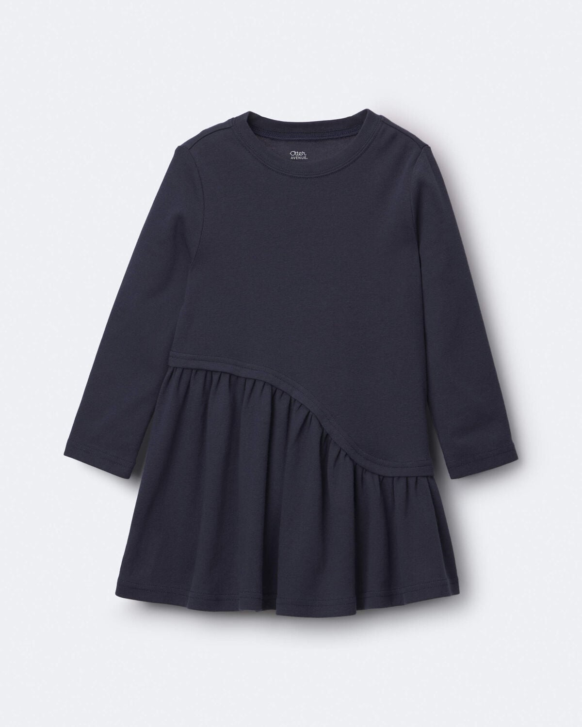 Toddler Girl Ribbed Long-Sleeve Asymmetrical Dress - Navy