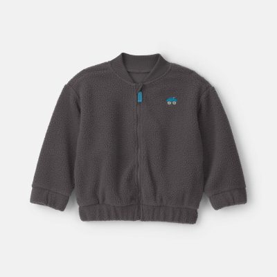 Toddler Boy Monster Truck Teddy Fleece Zip-Up Jacket - Charcoal Grey