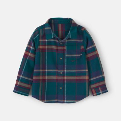 Toddler Boy Plaid Flannel Button-Down Shirt - Green/Blue/Brown