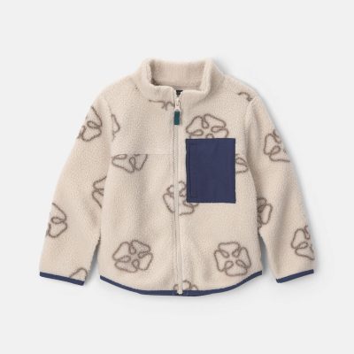 Toddler Boy Logo Fleece Zip-Up Jacket - Cream/Navy Blue