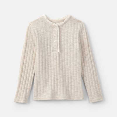 Toddler Girl Ribbed Long-Sleeve Henley T-Shirt - Cream