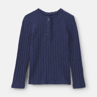 Toddler Girl Ribbed Long-Sleeve Henley T-Shirt - Navy Blue