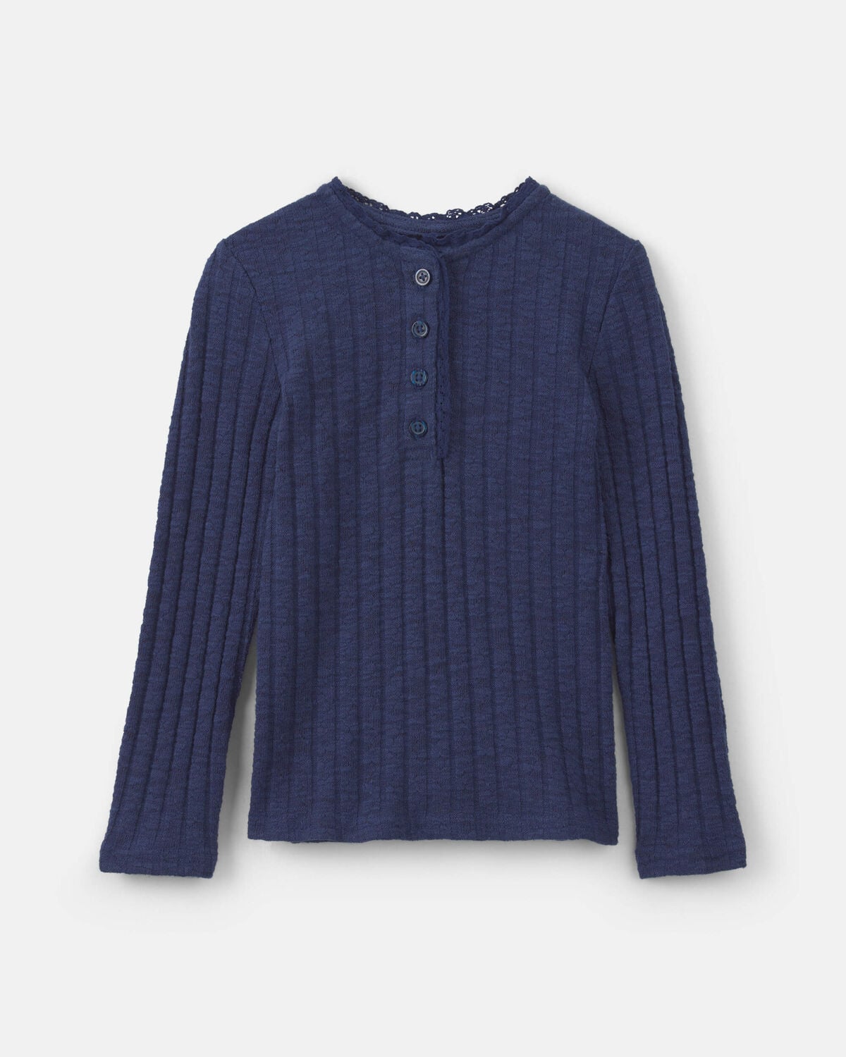 Toddler Girl Ribbed Long-Sleeve Henley T-Shirt - Navy Blue