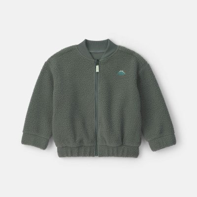 Toddler Boy Dinosaur Teddy Fleece Zip-Up Jacket - Olive Green