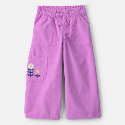 Toddler Girl Flower Corduroy Wide-Leg Pants - Purple