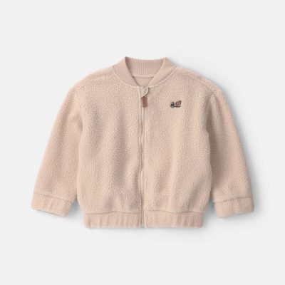Toddler Boy Truck Teddy Fleece Zip-Up Jacket - Cream