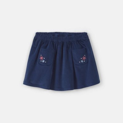Toddler Girl Corduroy Flower Skirt - Dark Wash