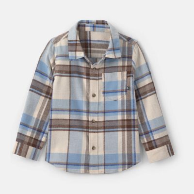 Toddler Boy Plaid Flannel Button-Down Shirt - Grey/Blue/Brown