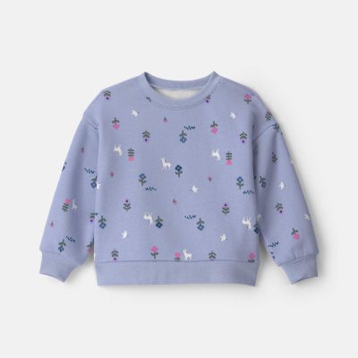 Toddler Girl Deer Floral Fleece Long-Sleeve Pullover Sweatshirt - Blue