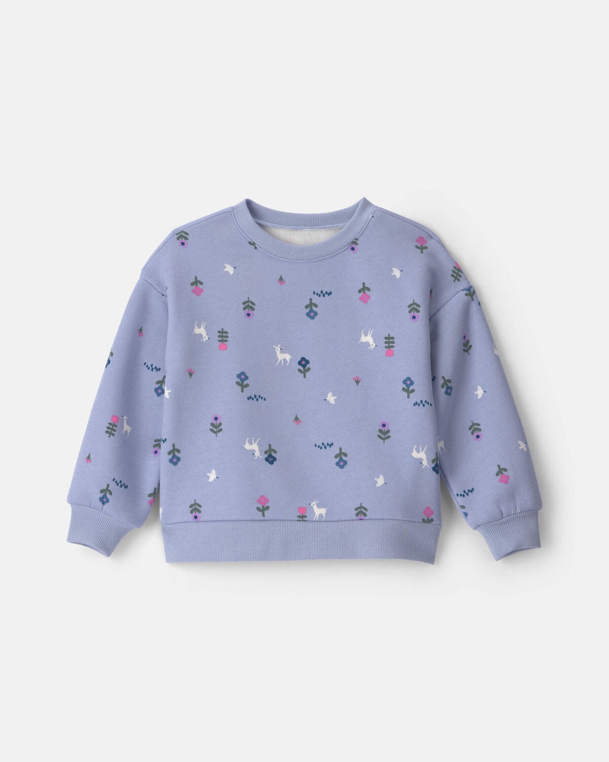 Toddler Girl Deer Floral Fleece Long-Sleeve Pullover Sweatshirt - Blue