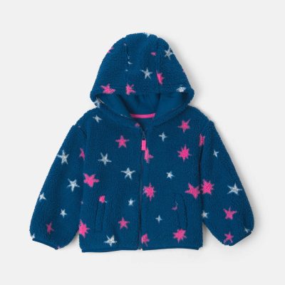 Toddler Girl Star Teddy Fleece Zip-Up Hoodie - Blue