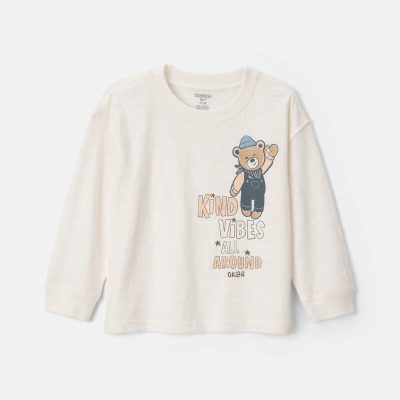 Toddler Boy 'Kind Vibes' Bear Long-Sleeve Graphic Tee - Cream