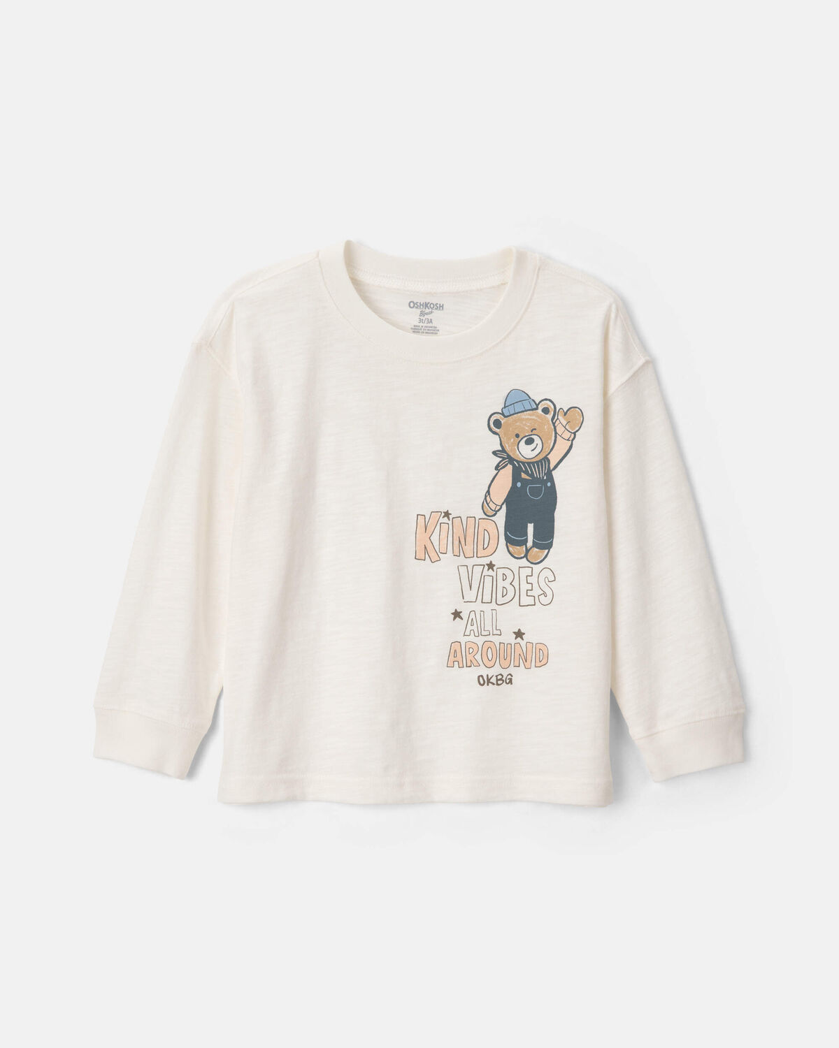 Toddler Boy 'Kind Vibes' Bear Long-Sleeve Graphic Tee - Cream