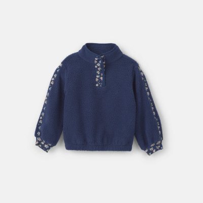 Toddler Boy Floral Fleece Pullover - Navy Blue
