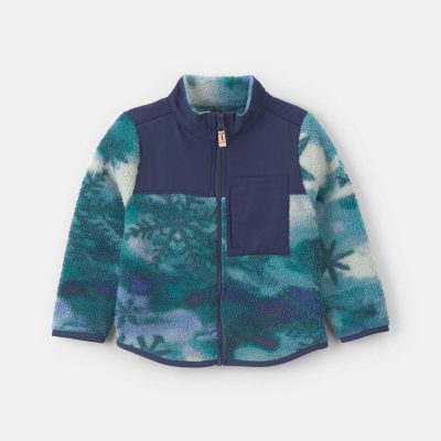 Toddler Boy Snowflake Fleece Zip-Up Jacket - Green/Navy