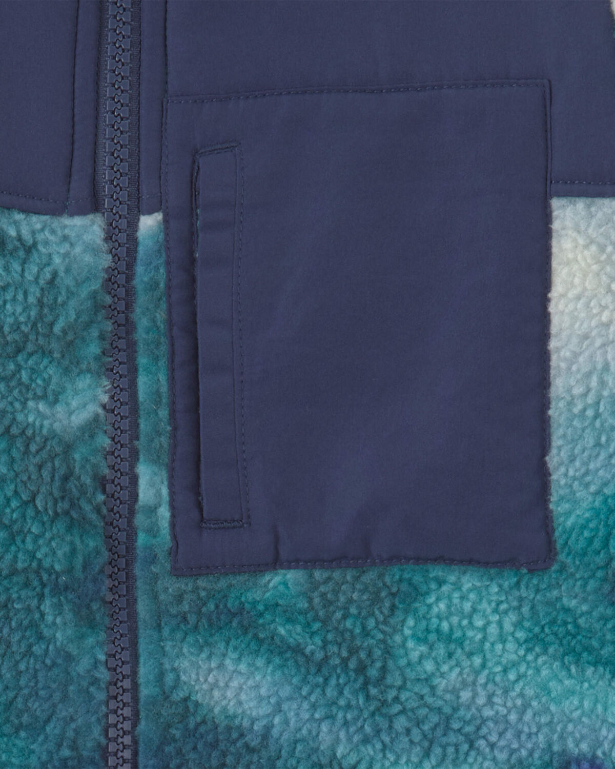 Toddler Boy Snowflake Fleece Zip-Up Jacket - Green/Navy - Image 2