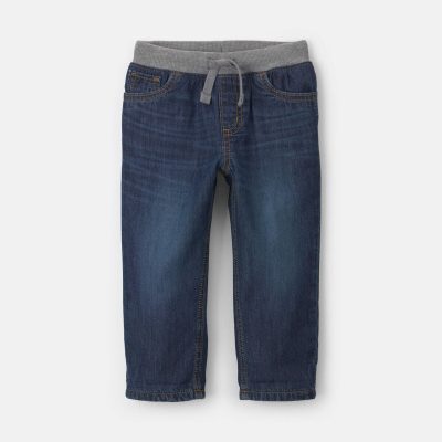 Toddler Boy Fleece-Lined Pull-On Jeans - Dark Wash