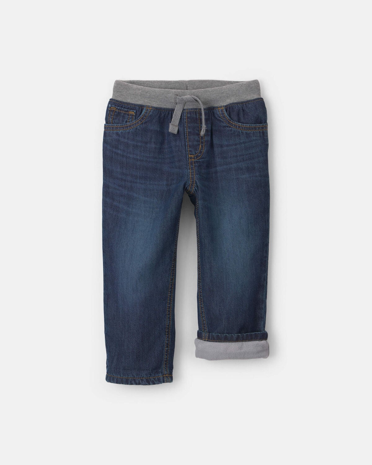 Toddler Boy Fleece-Lined Pull-On Jeans - Dark Wash - Image 2