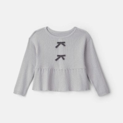 Toddler Girl Bow Long-Sleeve Sweater - Grey