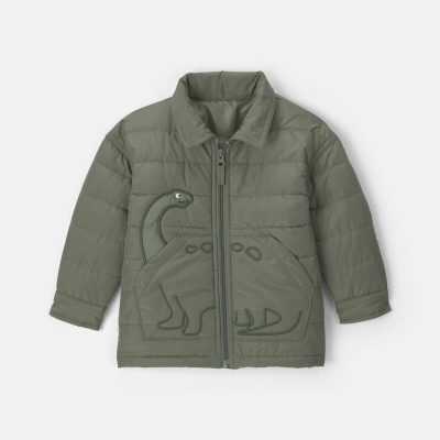 Toddler Boy Dinosaur Puffer Jacket - Olive Green
