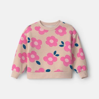 Toddler Girl Flower Fleece Pullover Sweatshirt