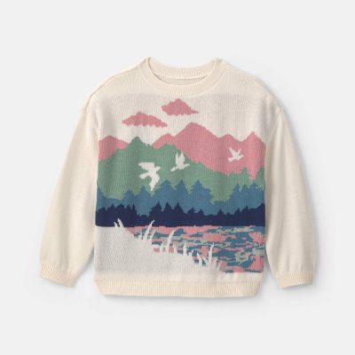 Toddler Girl Duck Landscape Sweater - Cream/Green