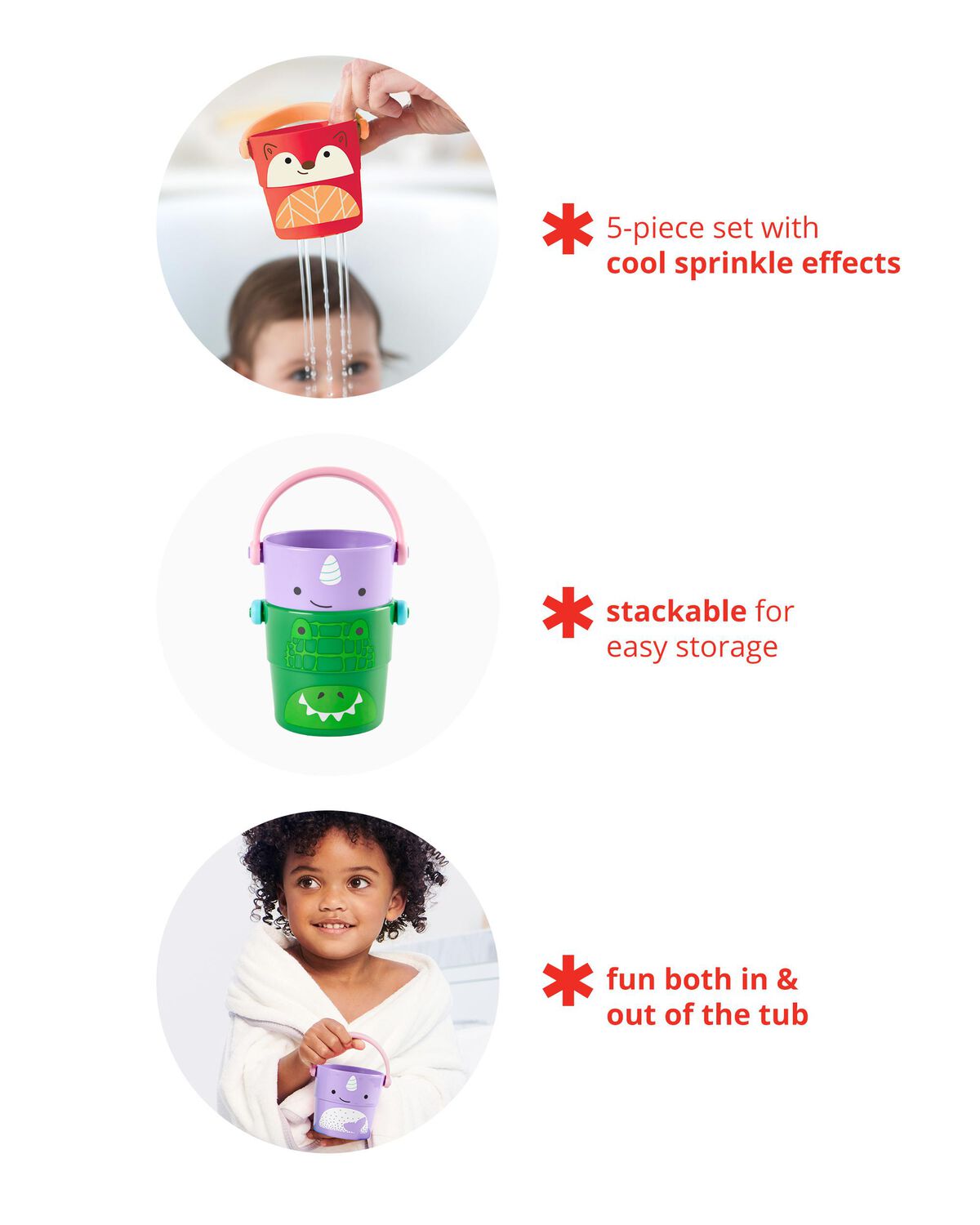Zoo Stack & Pour Buckets Baby Bath Toy - Image 3