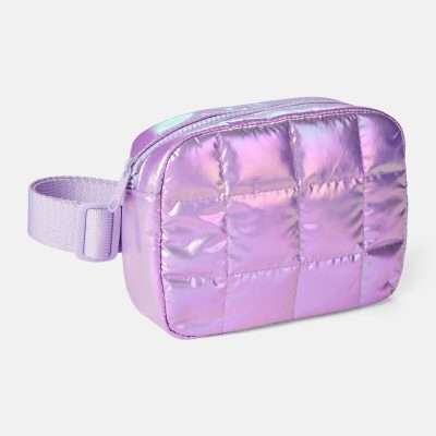Girls Quilted Shiny Sling Bag - Purple