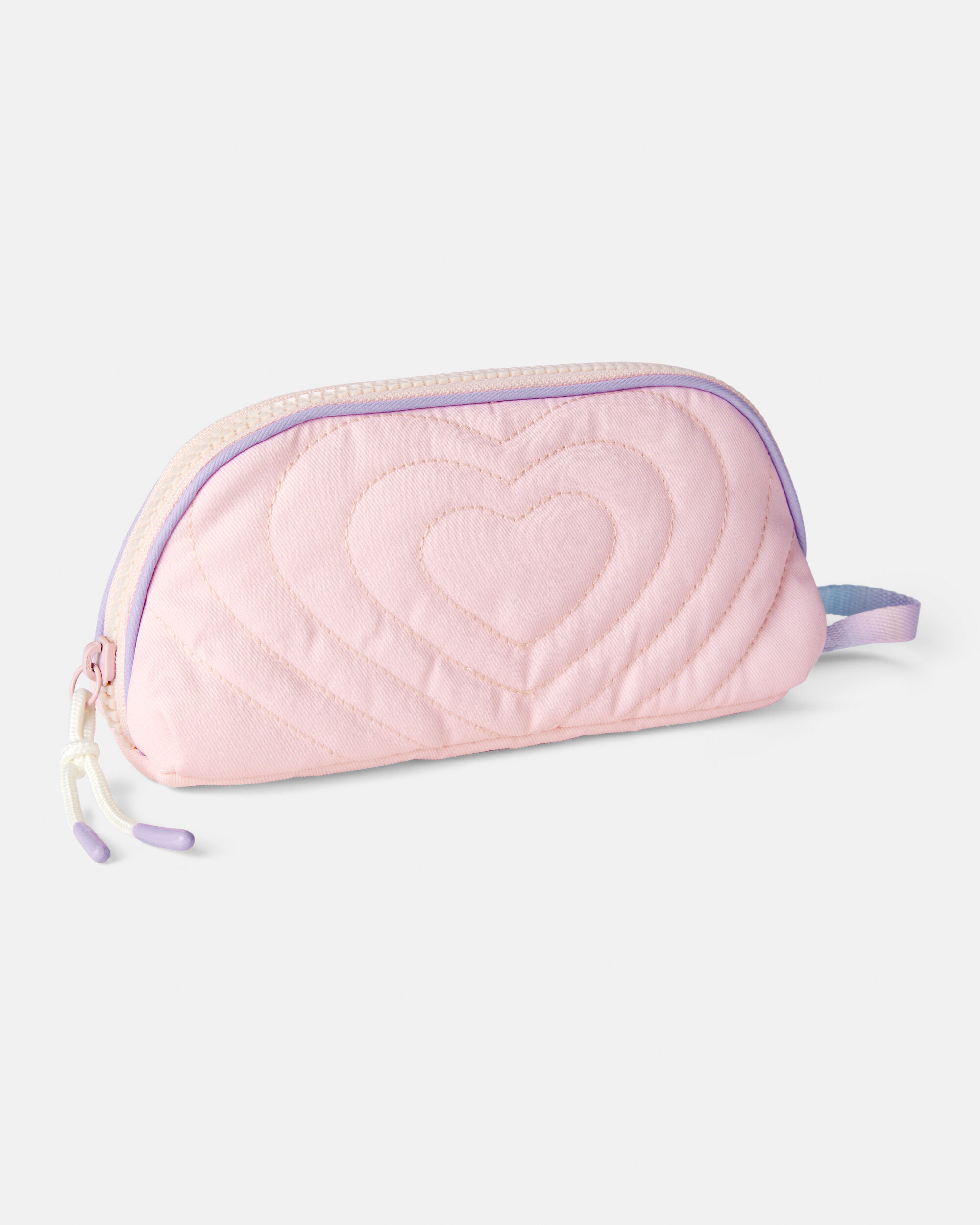 Girls Stitched Hearts Zip-Up Pencil Case - Pink - Image 2