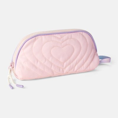 Girls Stitched Hearts Zip-Up Pencil Case - Pink