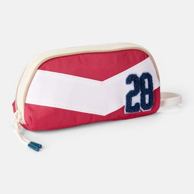 Striped Zip-Up Pencil Case - Red/White