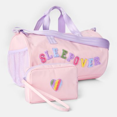 Girls Rainbow Heart Sleepover Bags Set - Pink
