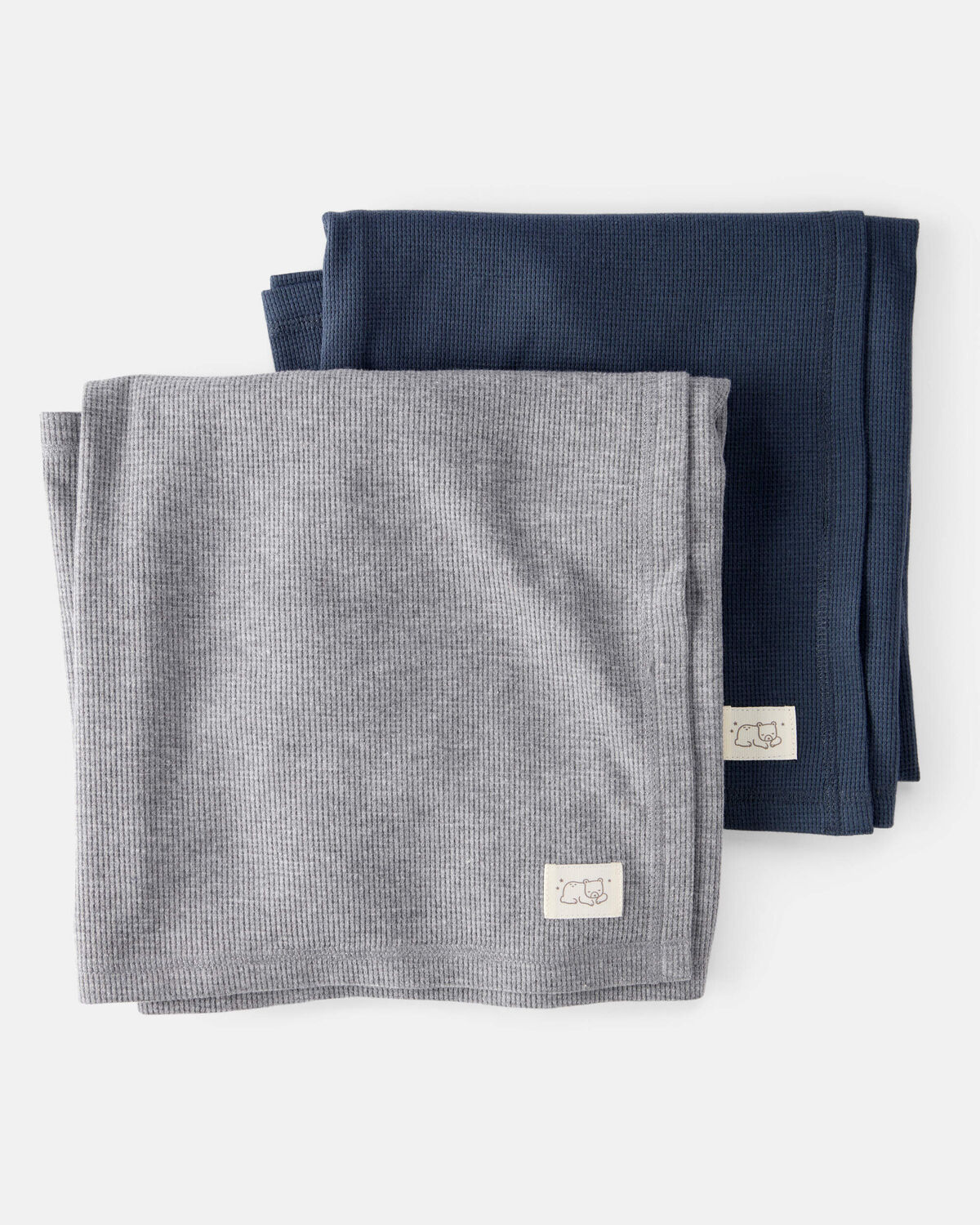 Baby 2-Pack Waffle Knit Blankets - Grey/Navy