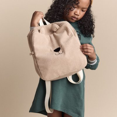 Bear Corduroy Square Backpack - Tan