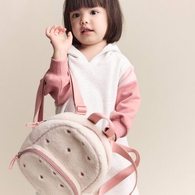 Heart Sherpa Backpack - Cream/Pink