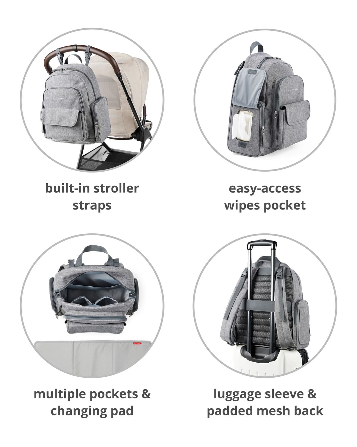 Luna Backpack Diaper Bag - Heather Grey - Image 3